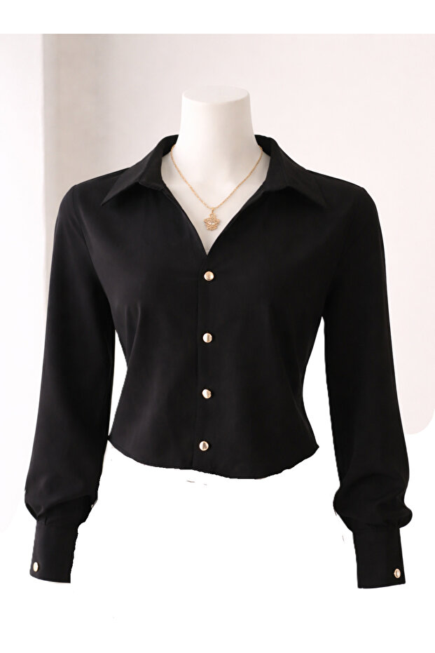 Women's Black Luxury Shirt with Gold Buttons