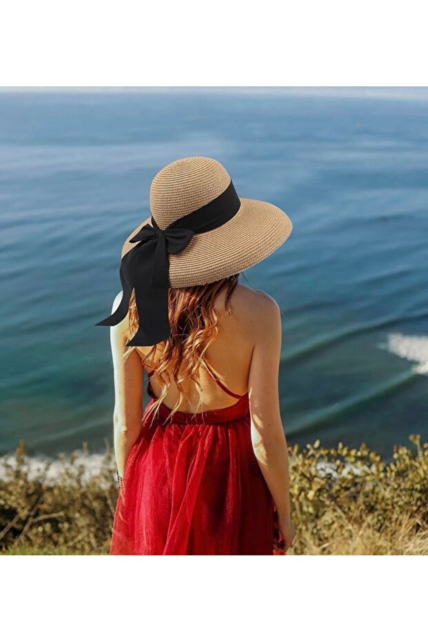 Bell Model Straw Hat with Scarf - 1