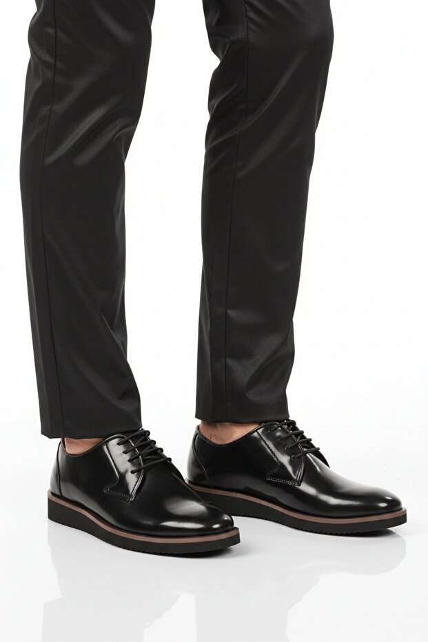 Black Patent Leather Lace-Up Men's Casual Shoes 232 m