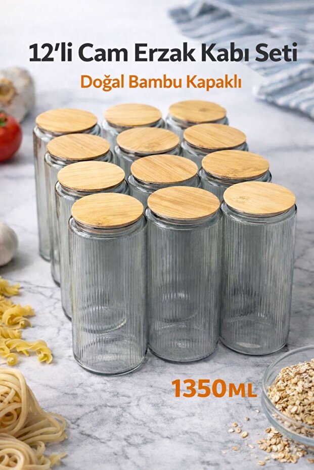 12-Piece Glass Food Storage Container Set 1350ml Jars with Bamboo Lids Kitchen Organizer