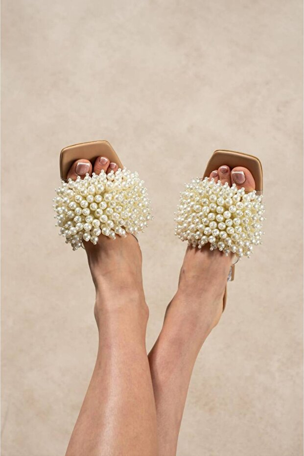 Women's Pearl Heel Shoes Nude [5] cm