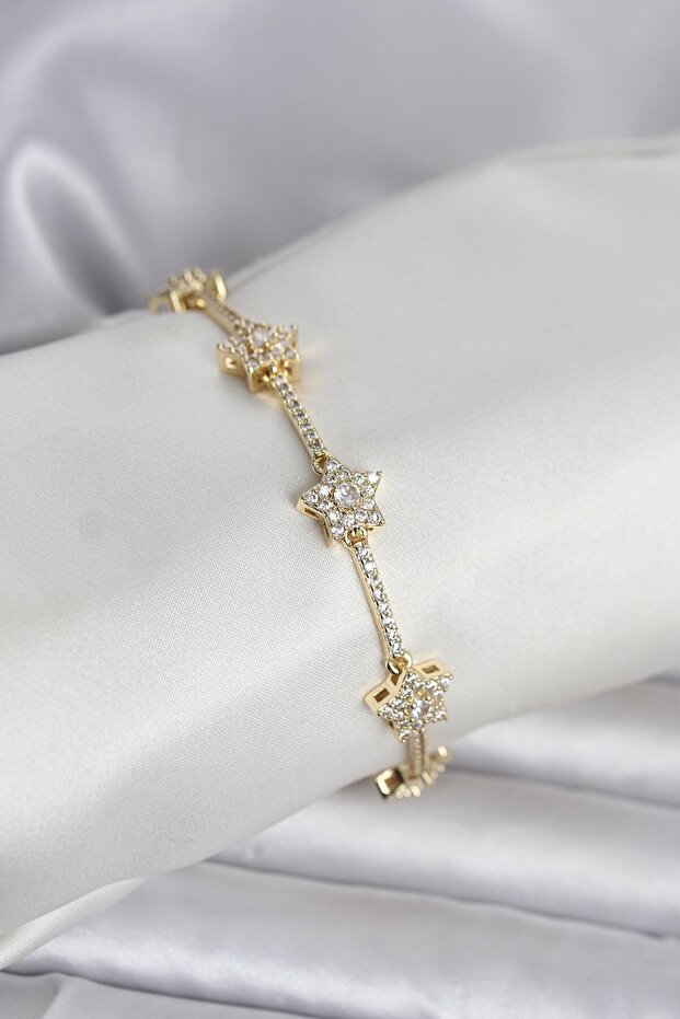 Brass Gold Color Star Model Zircon Stone Women's Bracelet -