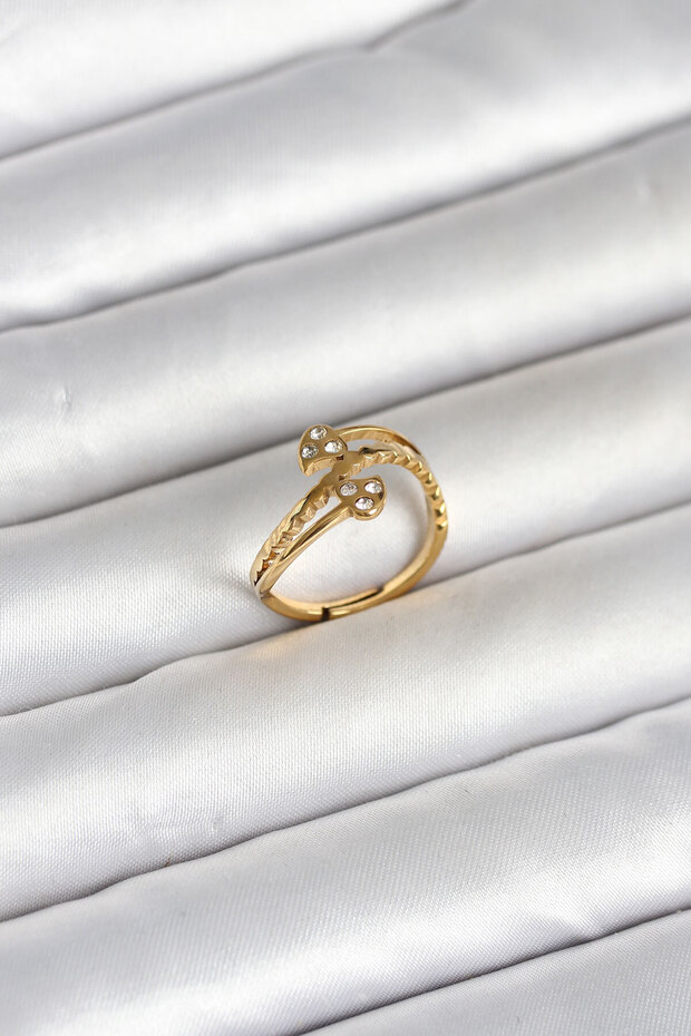 316L Steel Gold Color Zircon Stone Heart Model Women's Ring -