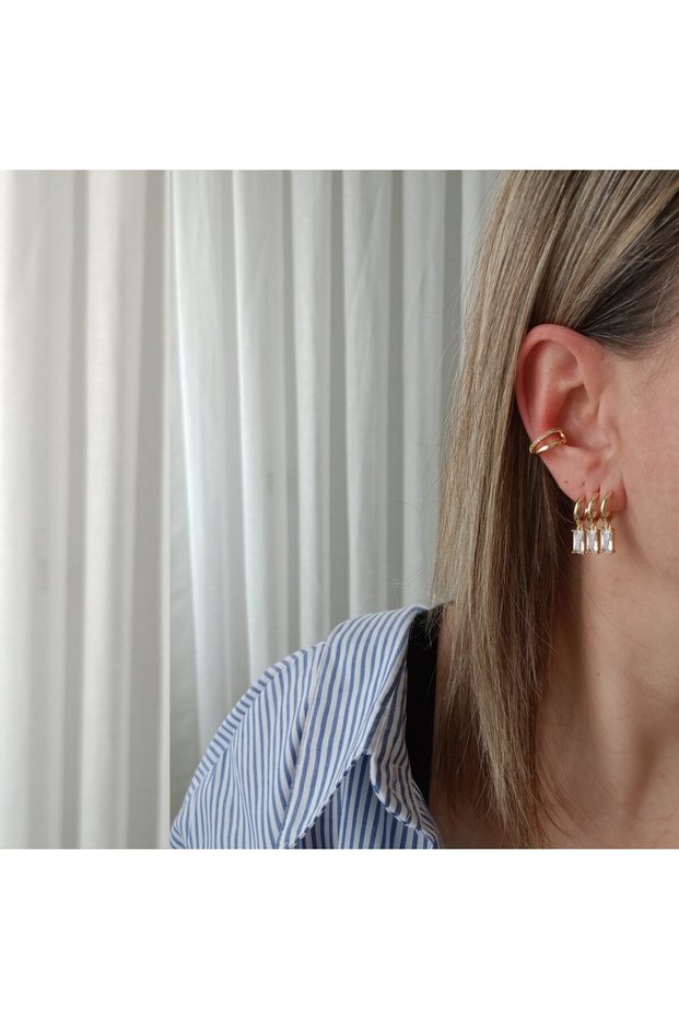 Xuping Zircon Baguette Stone 3-Piece Look Women's Earrings