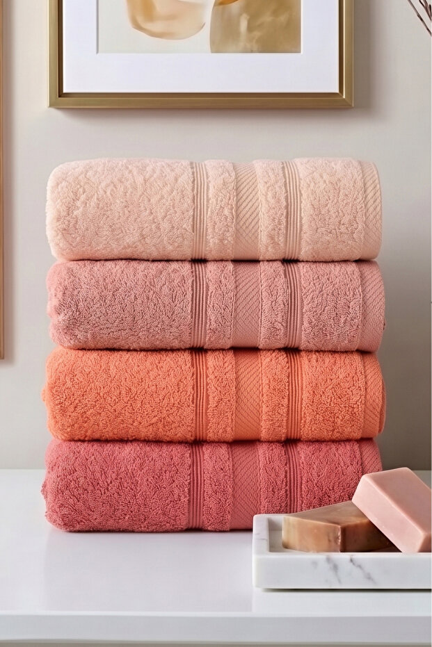 4-Piece Towel Set | Hand, Face and Hair Towel | 50X90 cm - 100% Cotton Towel - Towel Set