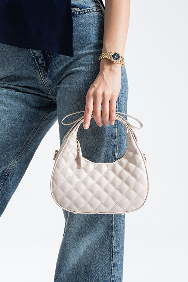 Nçs Cream Bow Strap Detailed Women's Crossbody Bag