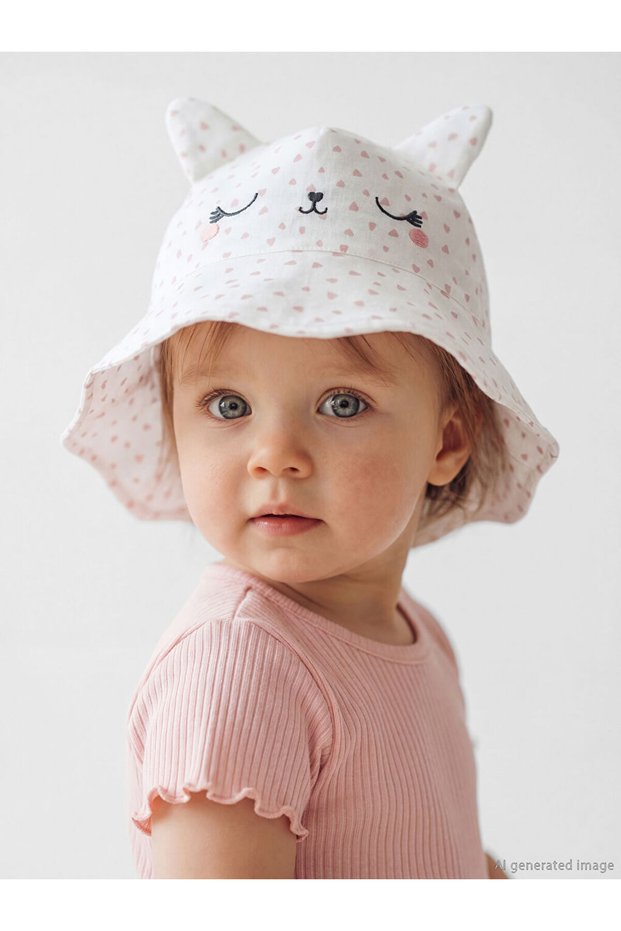 Vizyon New Season Ecru Animal Figured Baby Girl Bucket Hat
