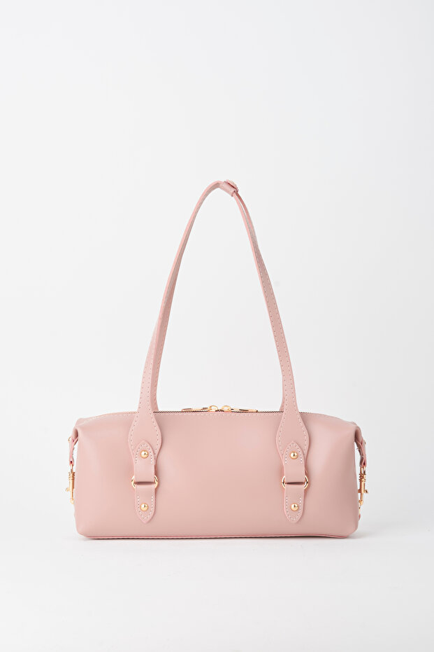 Women's Şebboy Pink Design Edged Lined Zipper Closure Baguette Handbag and Shoulder Bag