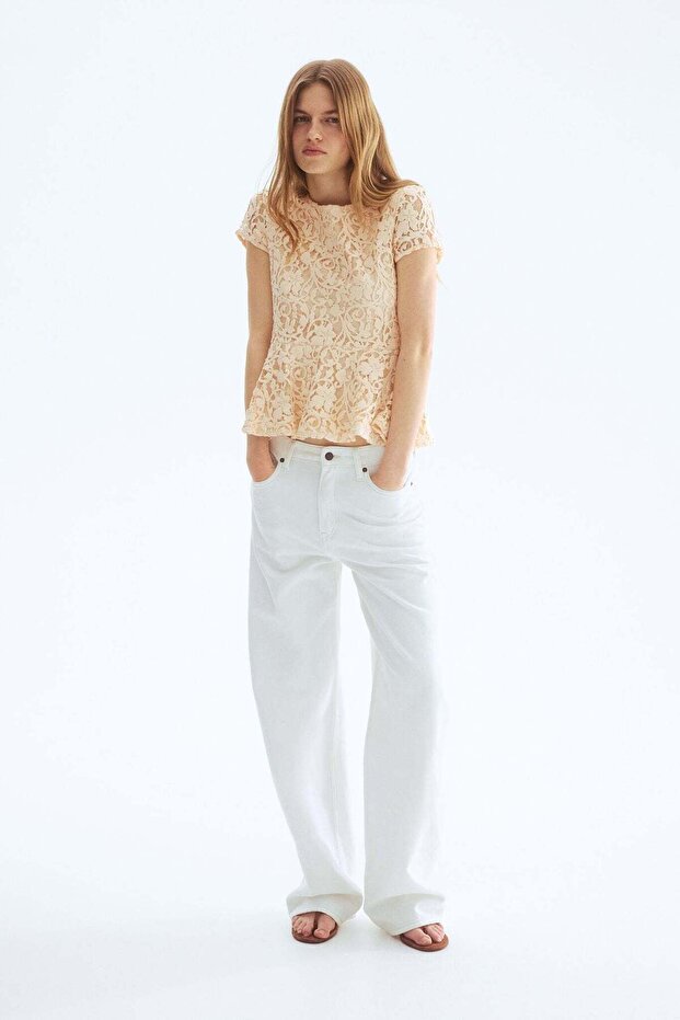 Crochet-look peplum top