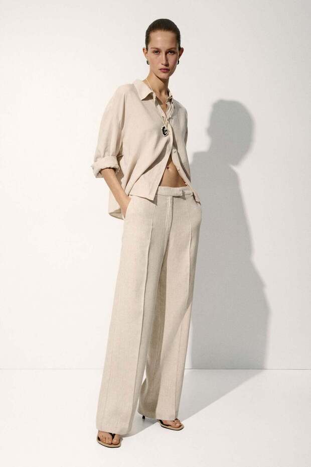 Linen-blend tailored trousers