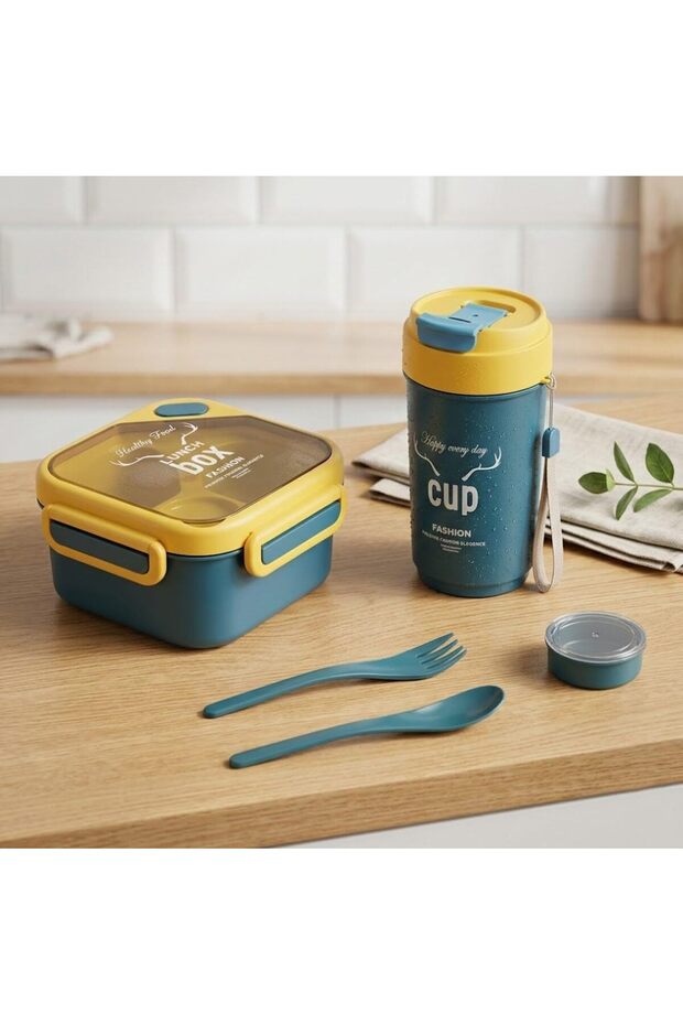 Lunch Box Set with 500ML Cup BPA Free Food Container Leakproof Bento with Spoon and Fork