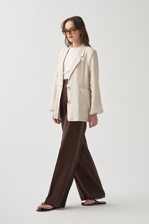 Stone-Linen Blazer Jacket - 3