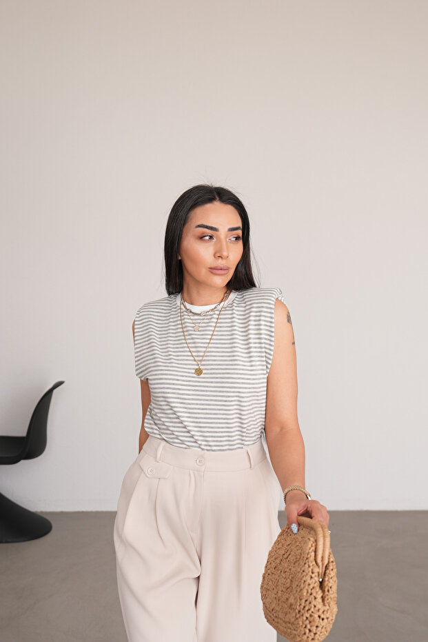 Striped Padded Basic T-Shirt - 2