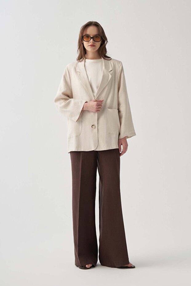 Stone-Linen Blazer Jacket - 1