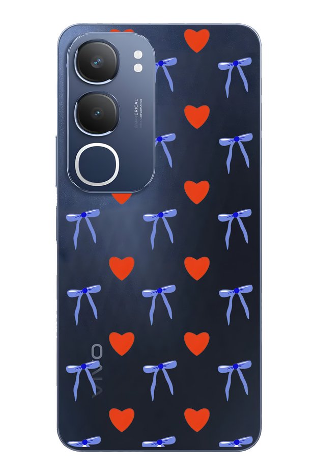 Vivo Y19S Compatible Heart and Ribbon Pattern Transparent Phone Case