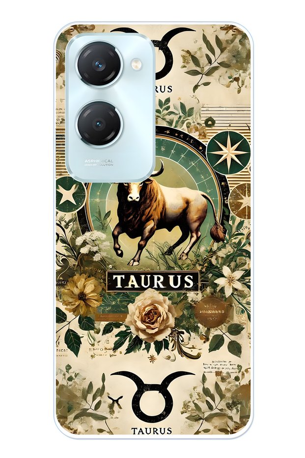 Vivo Y18 Compatible Transparent Phone Case with Taurus Pattern