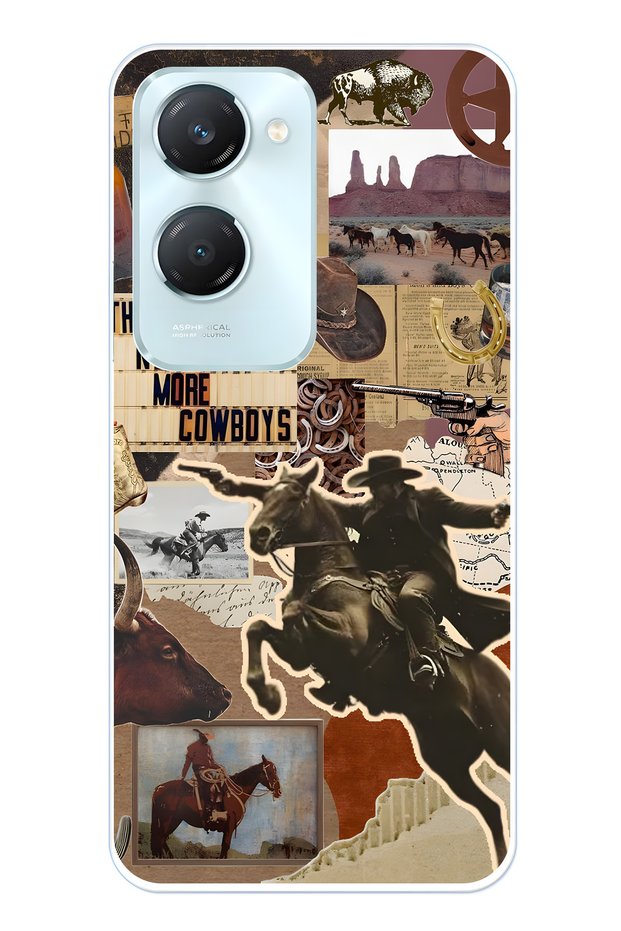 Vivo Y18 Compatible Cowboy Western Collage Patterned Transparent Phone Case