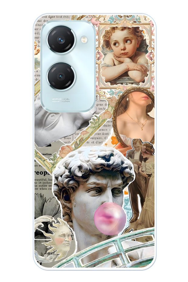 Vivo Y18 Compatible Renaissance Collage Patterned Transparent Phone Case