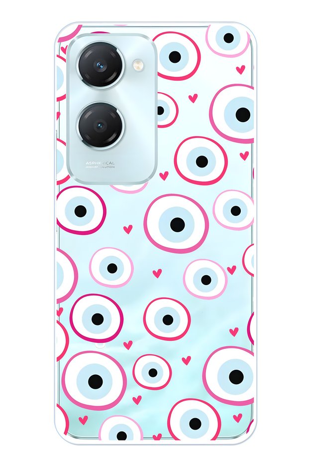 Vivo Y18 Compatible Pink Evil Eye Bead Patterned Transparent Phone Case