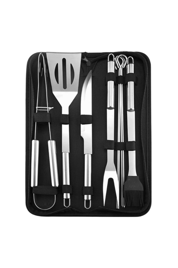 9-Piece BBQ Grill Tool Set Silver 35centimeter