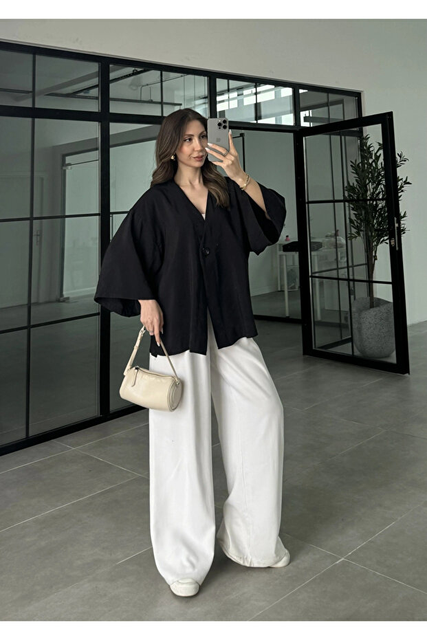 Button Detailed Oversize Shirt Blouse - 3