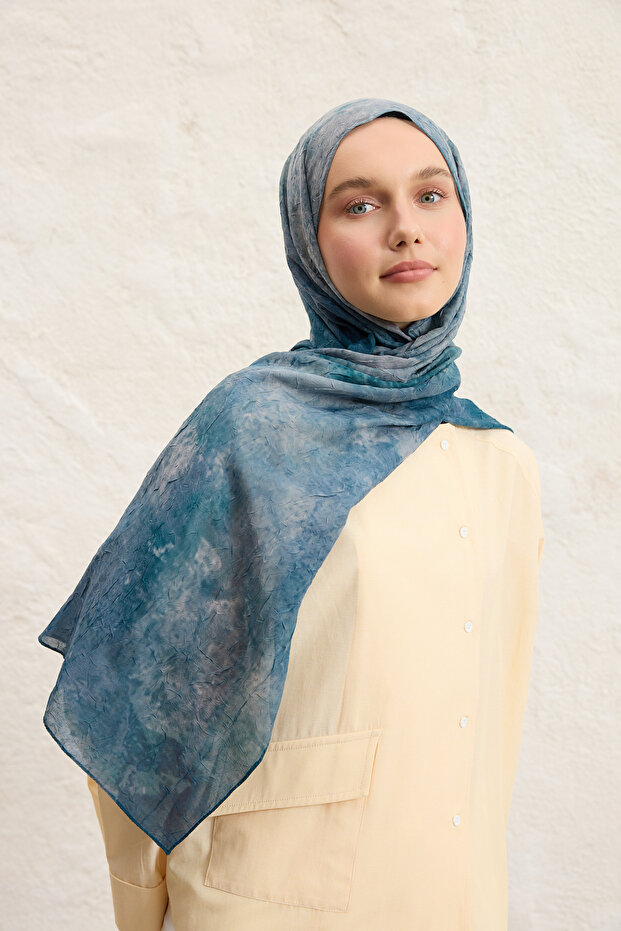 Vela Patterned Cotton Şal Okyanus
