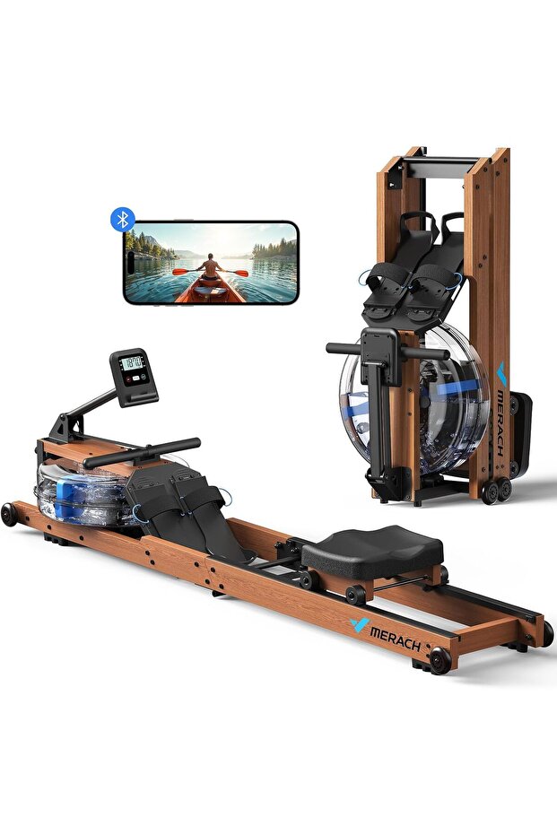Foldable Water Rowing Machine for Home Gym, 400LBS Capacity, Comfortable Seat & Free App