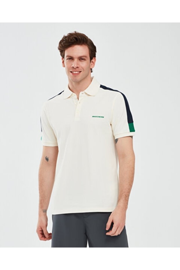 M Color Block Detail Polo Men's T-Shirt S221047-1208 Ecru