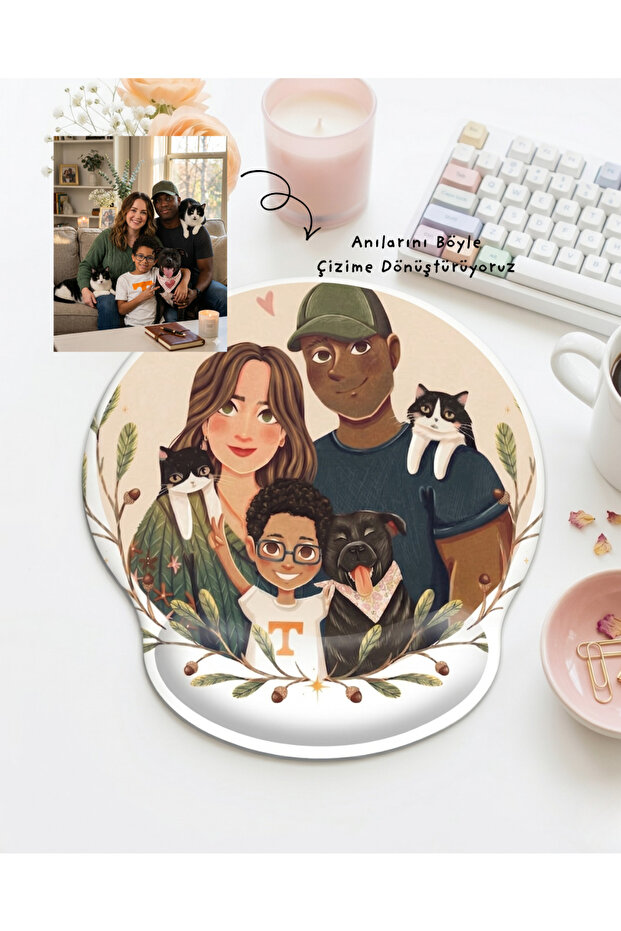 matizya Kişiye Özel Bilek Destekli Mousepad – Fotoğraftan Çizim Baskılı Masa Pedi | Hediye