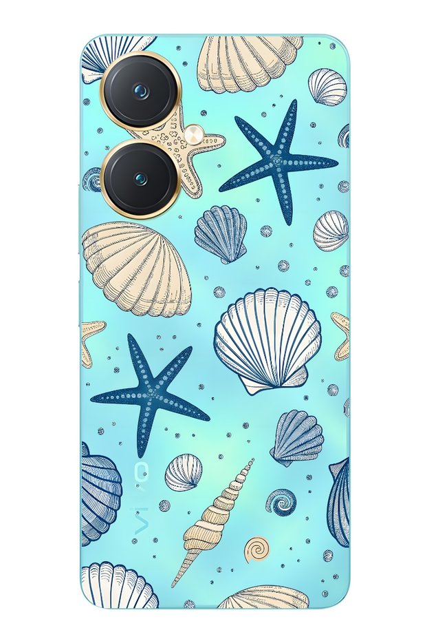 Vivo Y27 Compatible Shell and Star Patterned Transparent Phone Case