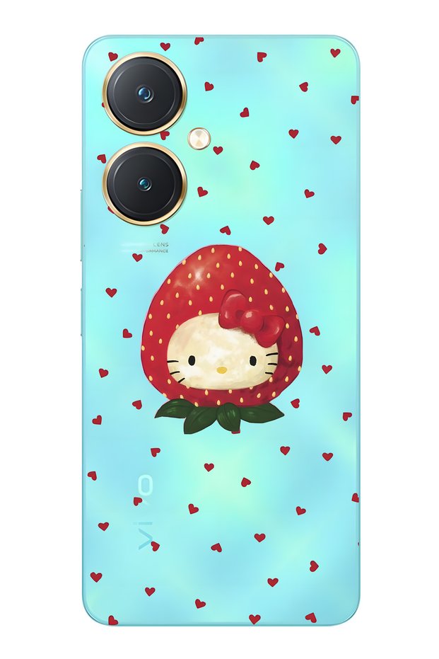 حافظة هاتف شفافة متوافقة مع Vivo Y27 من نوع Strawberry Hello Kitty منقوش