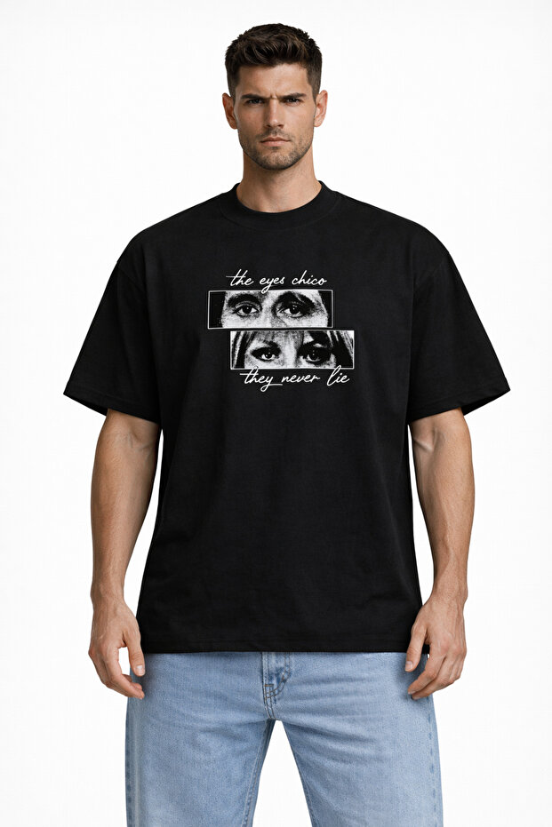 Unisex Eyes Don'T Lie Scarface Printed Oversize Thick Fabric Relaxed Cut Cotton T-Shirt