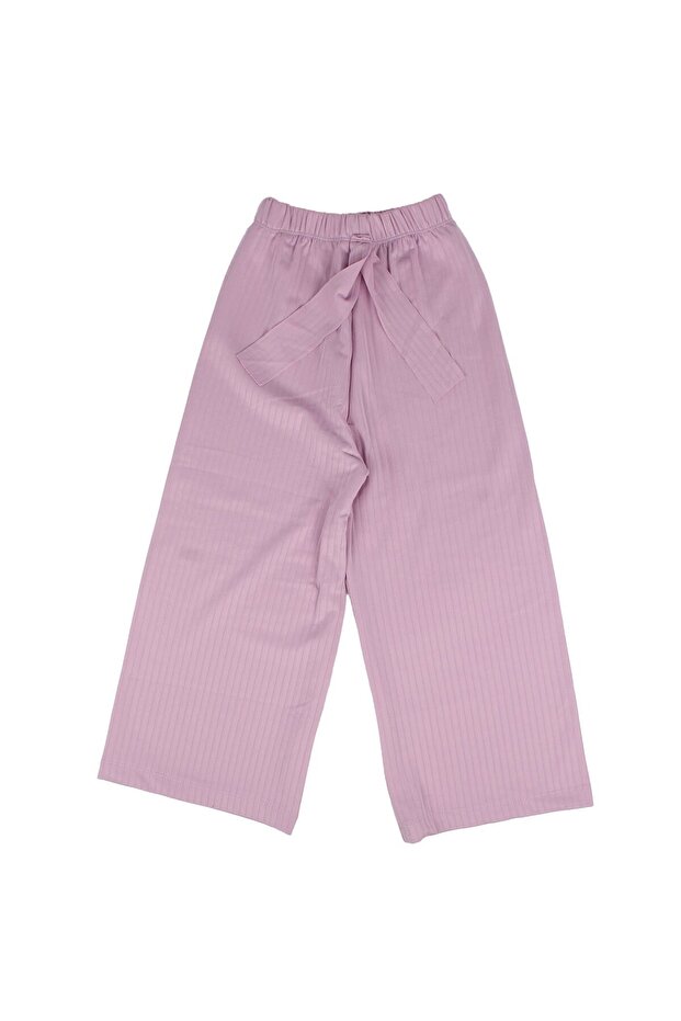 Girl's Lilac Corded Fabric Wide Leg Leggings Trousers