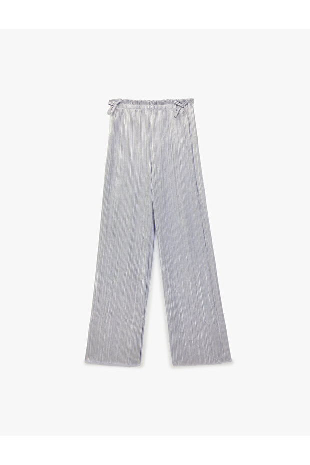Elastic Waist Bow Detail Pleated Wide Leg Trousers