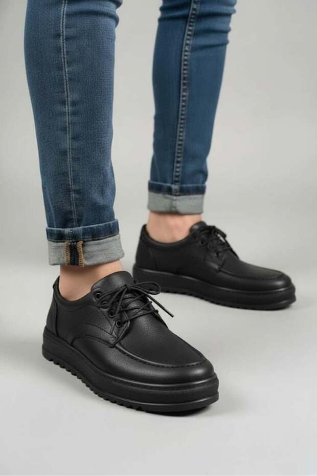 Jy-T12X Arts Lace-Up Leather Men's Casual Sports Classic Shoes Cst - Black