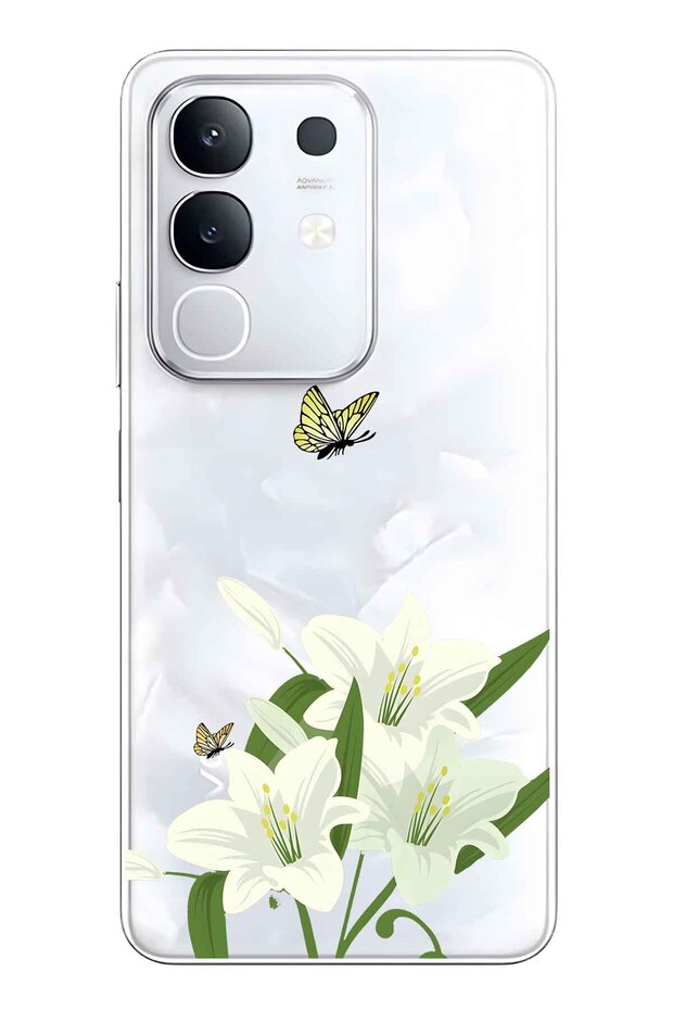 Vivo Y29 Compatible White Lily Patterned Transparent Phone Case