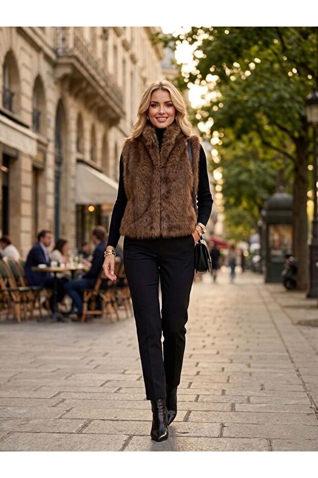 Fur Vest with Hidden Snap Closure