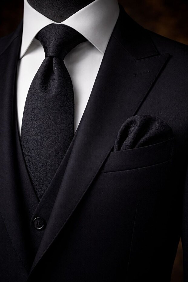 Black Shawl Patterned Handkerchief Tie