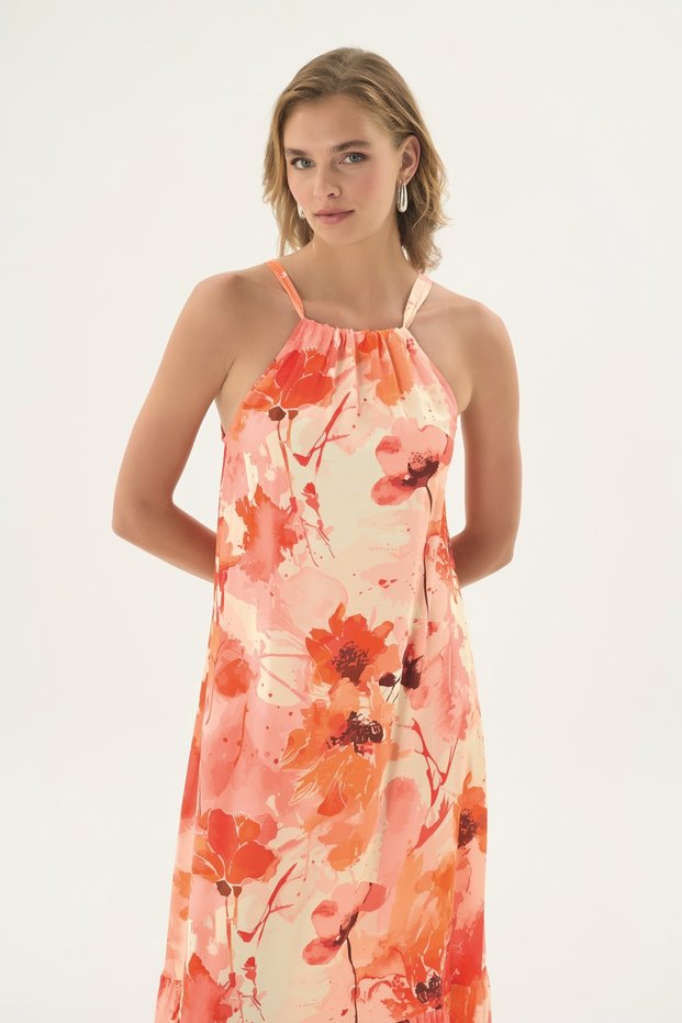 21468 Women's Long Dress with Necklace Strap
