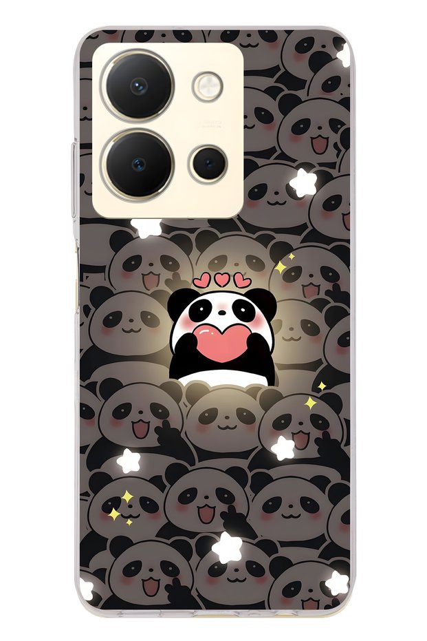 Vivo Y36 Compatible Cute Panda Patterned Transparent Phone Case