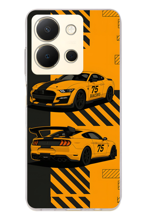 Vivo Y36 Compatible Yellow Racing Car Patterned Transparent Phone Case