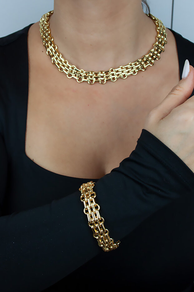 Special Design Gold Color Chain Necklace Bracelet Set