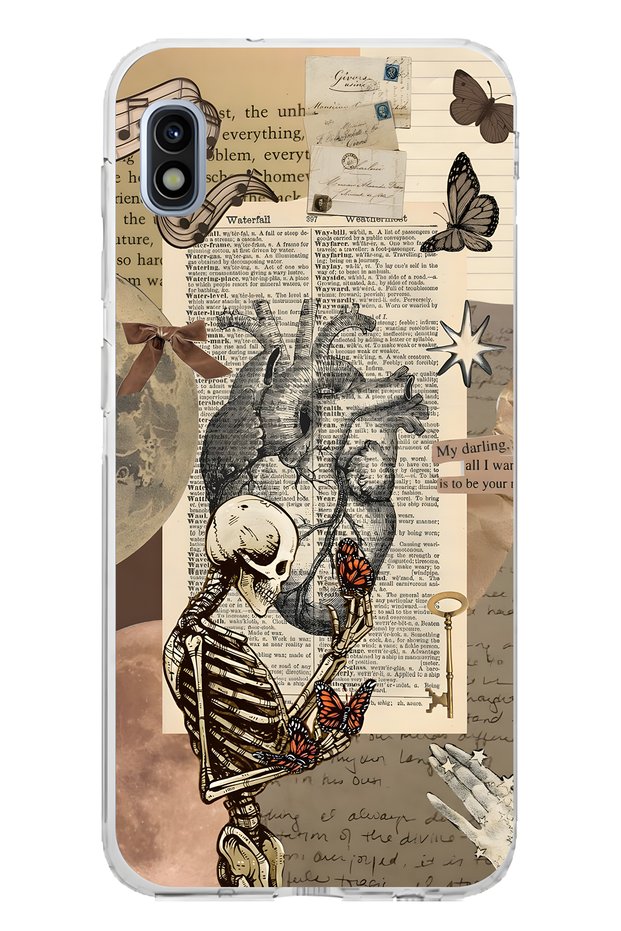 Samsung Galaxy A10 Compatible Vintage Skeleton and Butterfly Pattern Transparent Phone Case