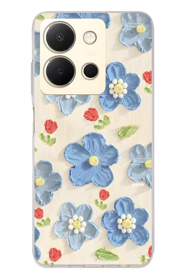 Vivo Y36 Compatible Blue Oil Painting Floral Pattern Transparent Phone Case