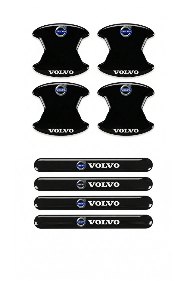 Premium Door Handle Scratch Protector (Set of 8) – Black & Transparent / with Vehicle Brand Label Volvo