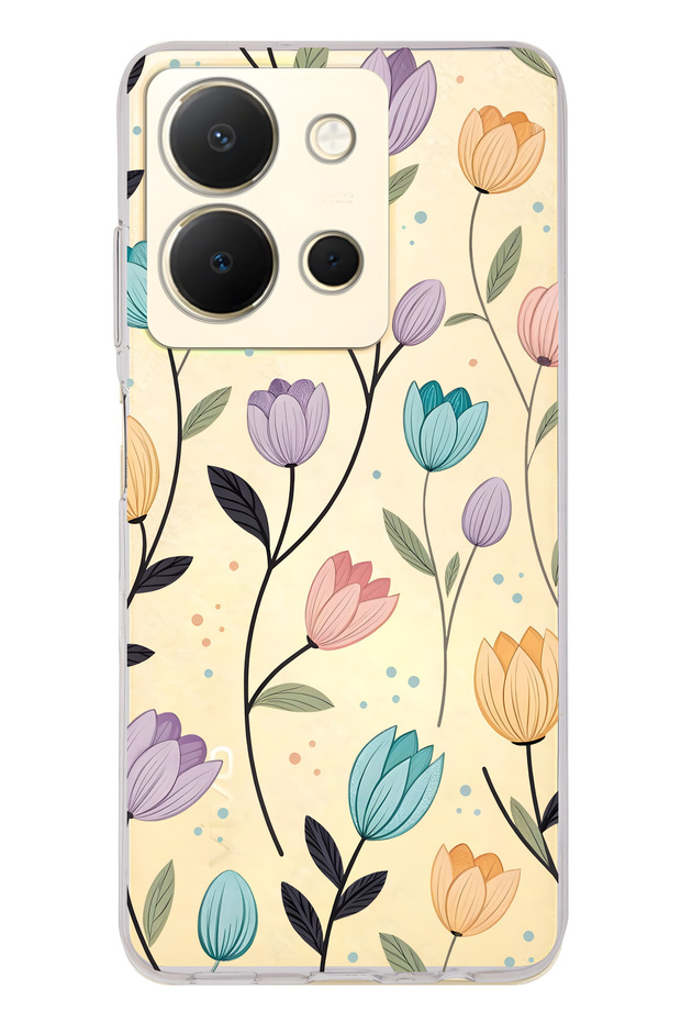 Vivo Y36 Compatible Lale Floral Print Transparent Phone Case