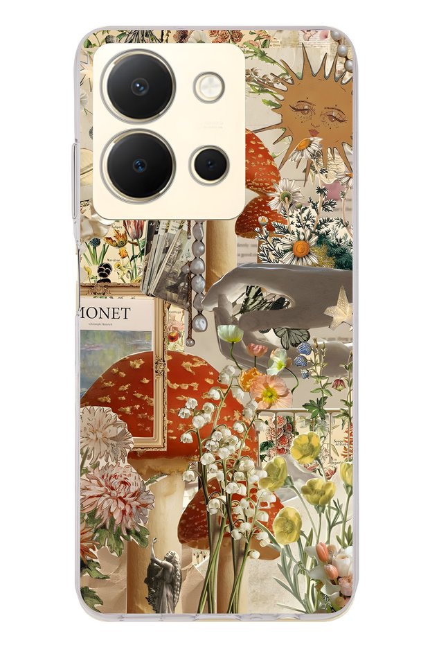Vivo Y36 Compatible Mushroom Garden Patterned Transparent Phone Case