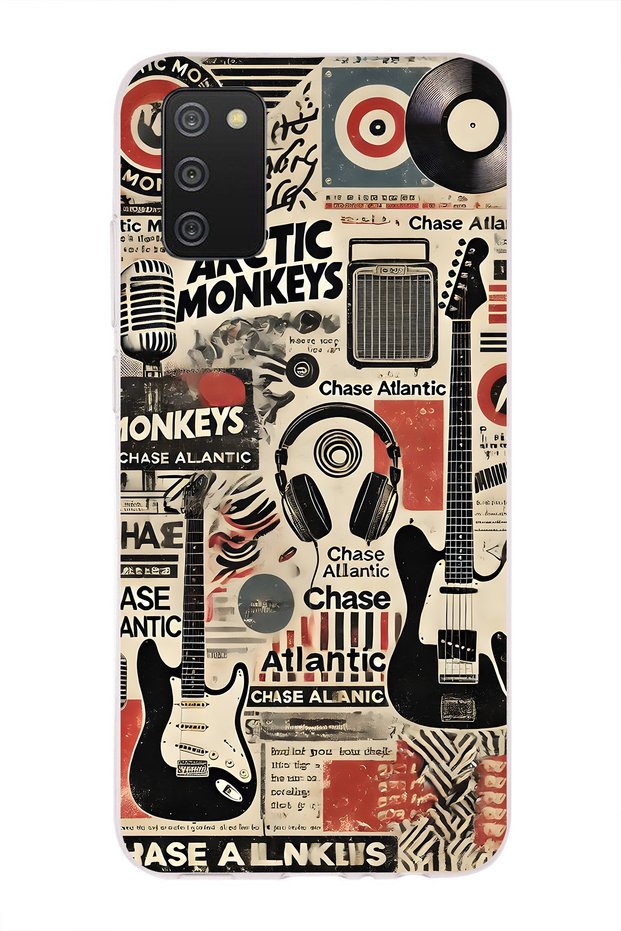 Samsung Galaxy A02S Compatible Music Collage Patterned Transparent Phone Case
