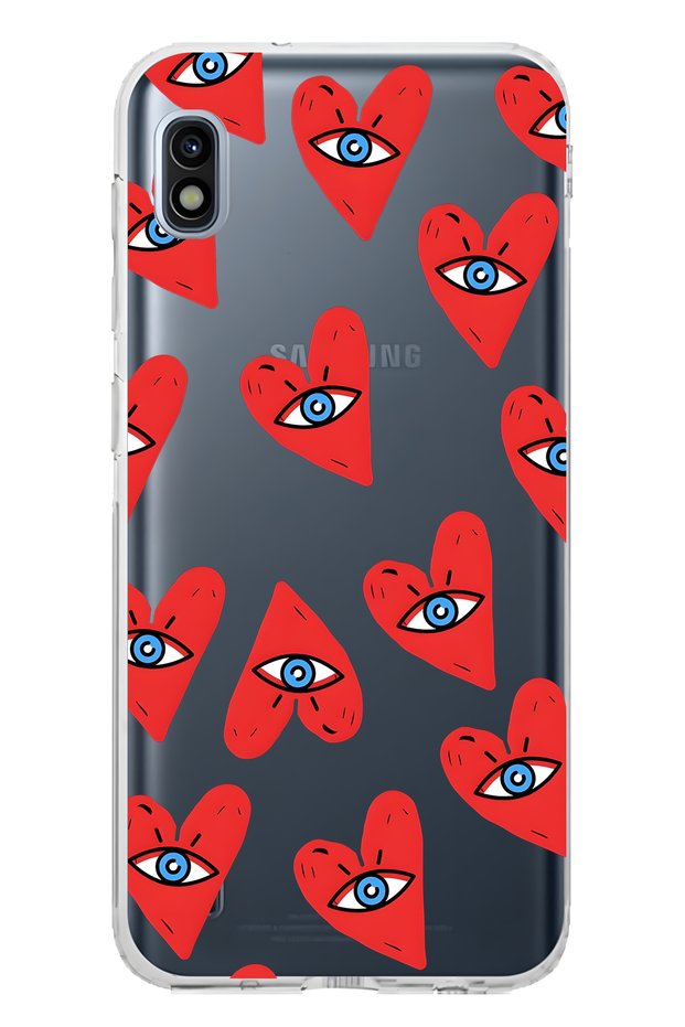 Samsung Galaxy A10 Compatible Eyed Heart Patterned Transparent Phone Case