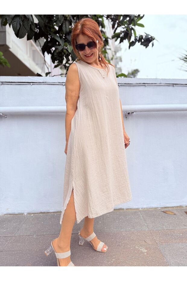 Φόρεμα Muslin Thick Strap Beige - 2